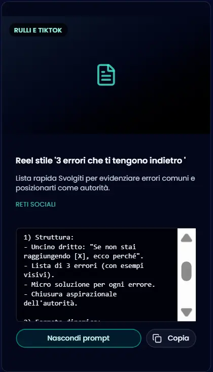 Pagina di prompt per ottimizzare il flusso di lavoro