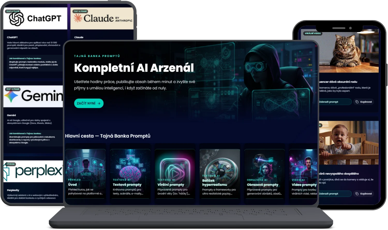 Mockup Tajné banky promptů na obrazovce