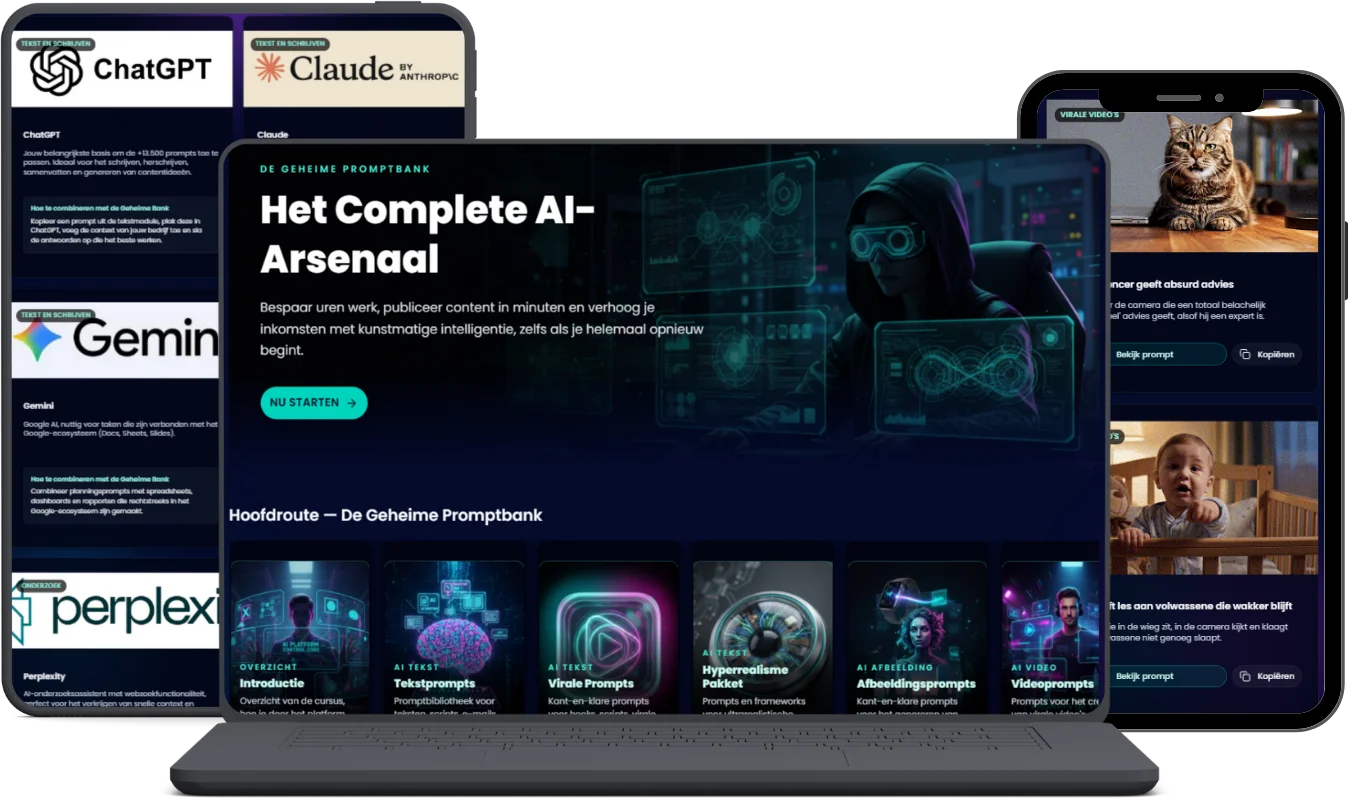 Mockup van De Geheime Promptbank op scherm