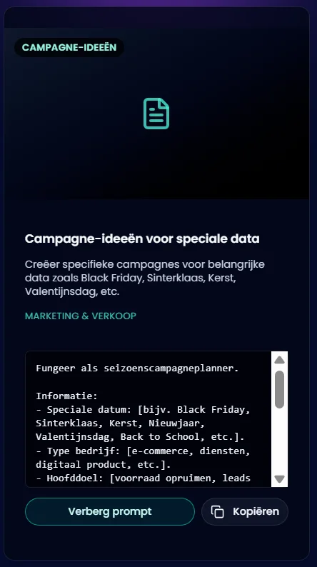 Pagina met prompts voor workflow optimalisatie