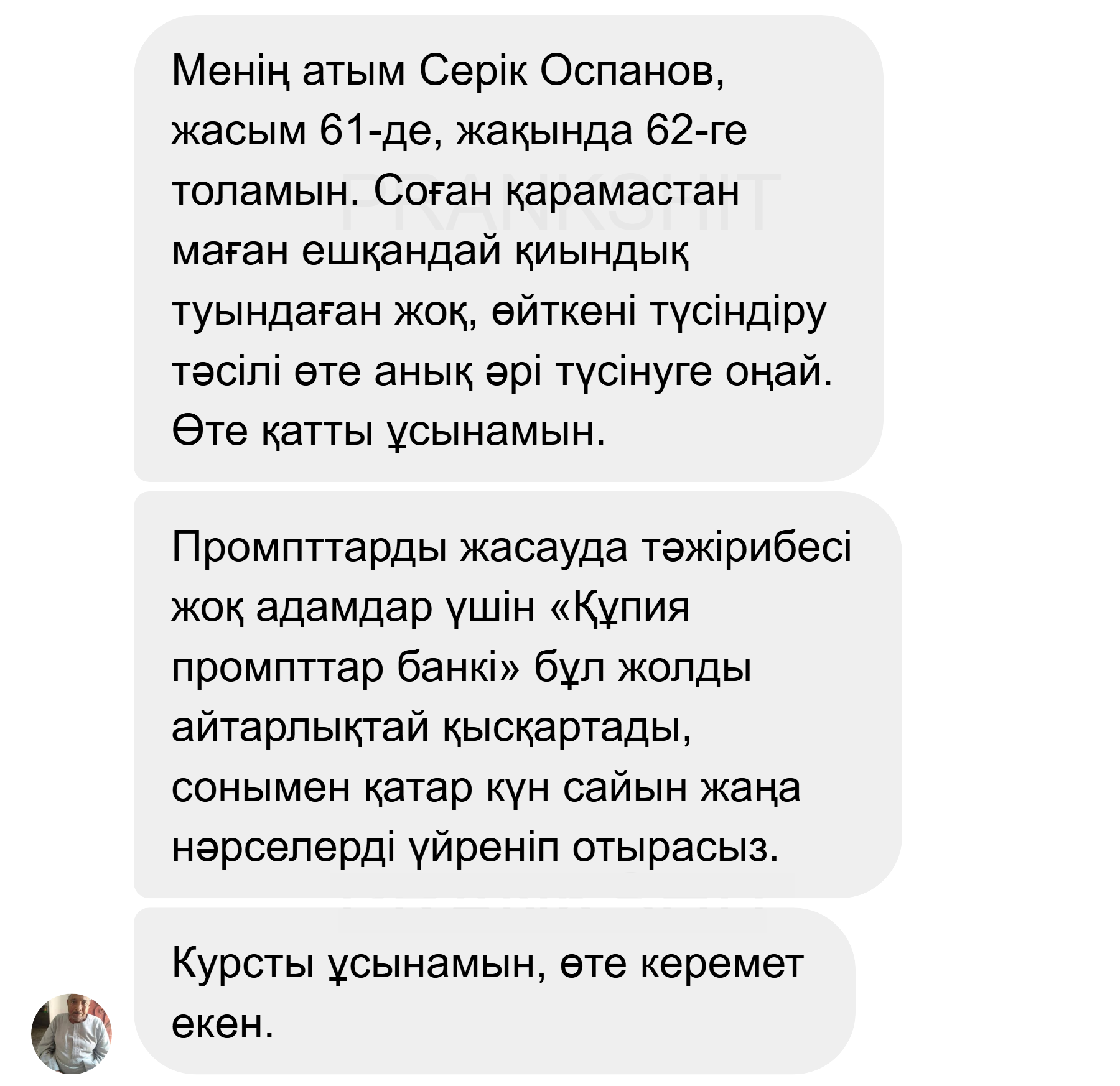 Құпия промпттар банкі - 1-ші пікір