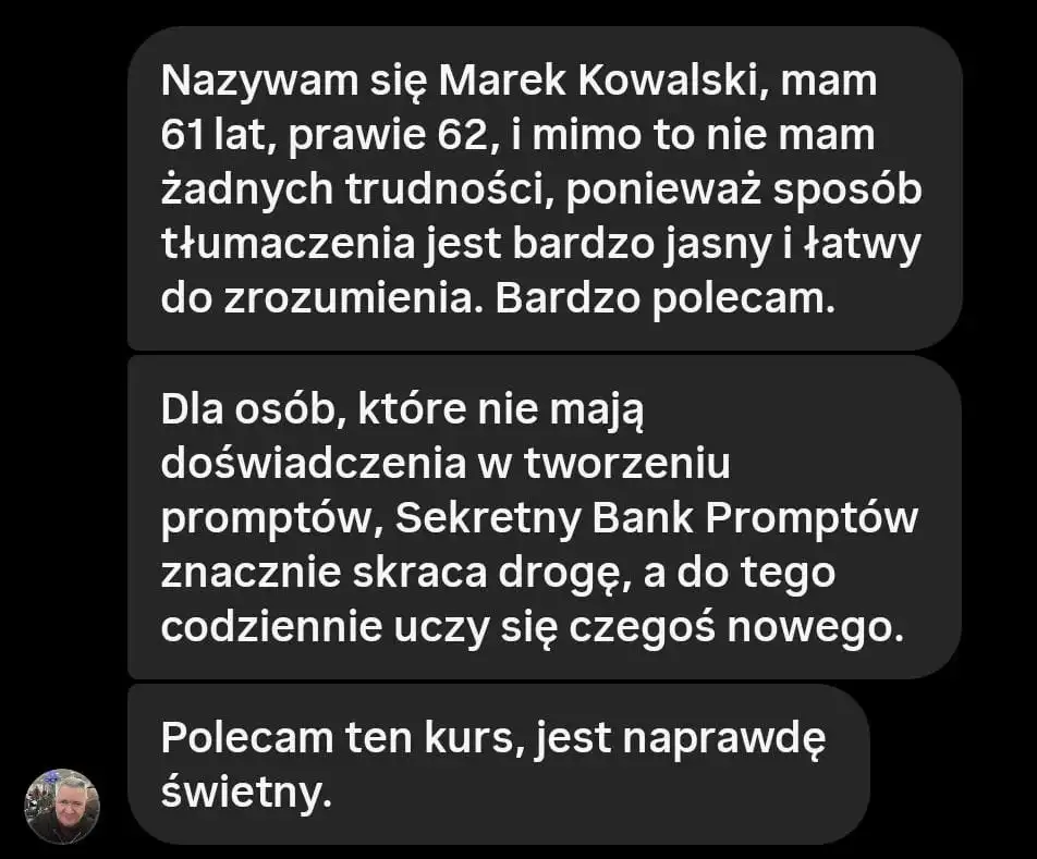 Opinia klienta 1 o Tajnej Bazie Promptów