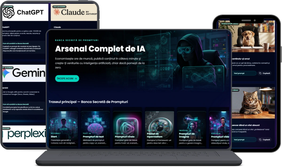 Mockup Banca Secretă de Prompturi pe ecran