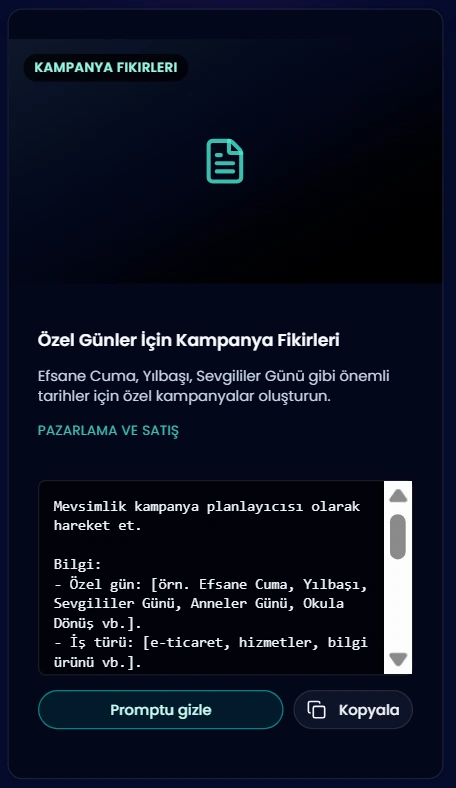 İş akışını optimize etmek için prompt sayfası